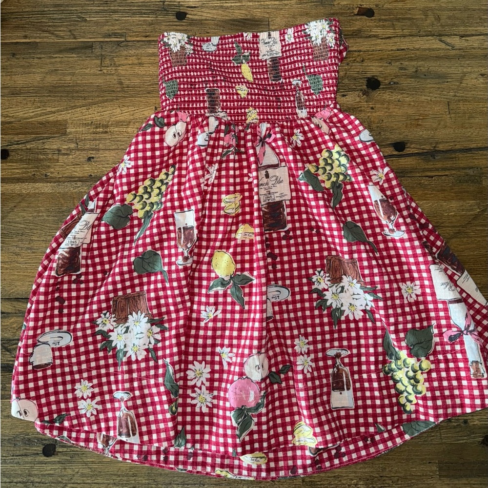 BDG Red Gingham Dress with Fruit Print